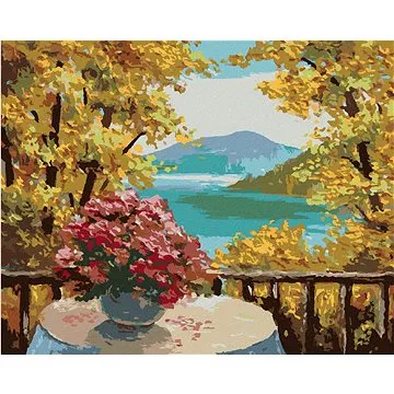 Diamondi - Diamantové malování - HORSKÉ JEZERO A PODZIMNÍ LES, 40x50 cm, Vypnuté plátno na rám (606863B)