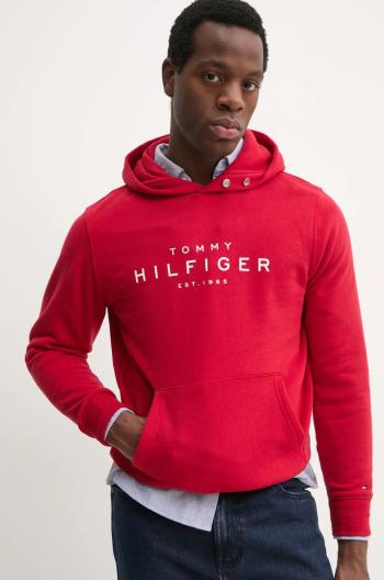 Mikina Tommy Hilfiger pánská, červená barva, s kapucí, s potiskem, MW0MW37455