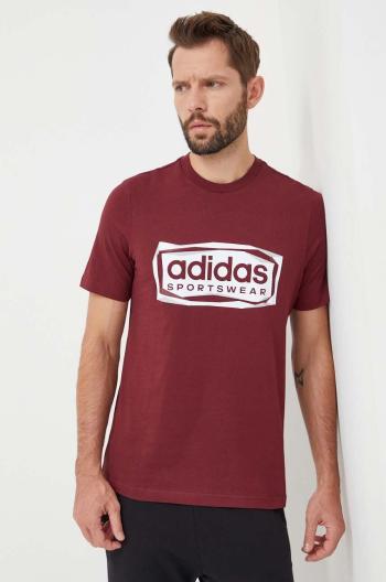 Bavlněné tričko adidas vínová barva, s potiskem, IM8303