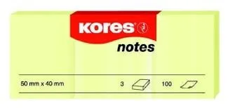 Bloček samolepící 40x50mm žlutý 3x100 listů Kores