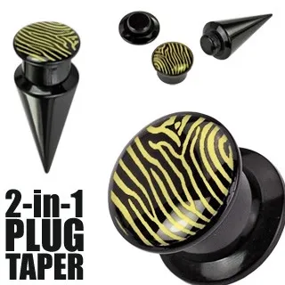 Plug a taper - zebrovaný vzor ve žluto-černé kombinaci - Tloušťka : 16 mm
