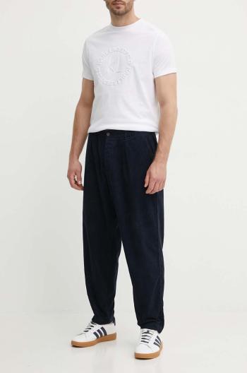 Manšestrové kalhoty Universal Works PLEATED TRACK PANT tmavomodrá barva, 29519