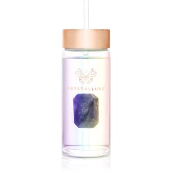 Crystallove Clear Quartz Straw Water Bottle skleněná láhev na vodu s brčkem Hologram - Amethyst 400 ml
