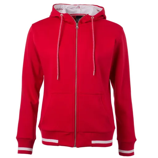James & Nicholson (Daiber) Dámská mikina na zip s kapucí Club JN775 - Červená / bílá | L