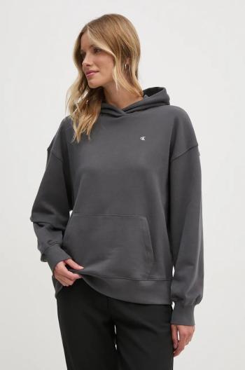 Bavlněná mikina Calvin Klein Jeans dámská, šedá barva, s kapucí, s potiskem, J20J225392