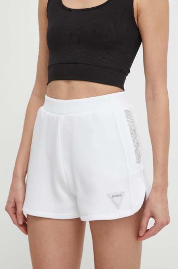 Kraťasy Guess KIARA dámské, bílá barva, s aplikací, high waist, V4GD16 FL04P