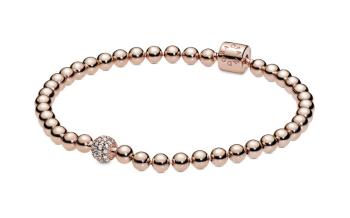 Pandora Pozlacený korálkový náramek Signature Rose 588342CZ 17 cm