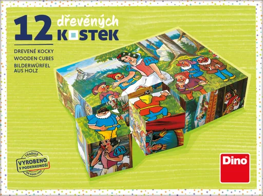 Dřevěné kostky Sněhurka – 12 kostek