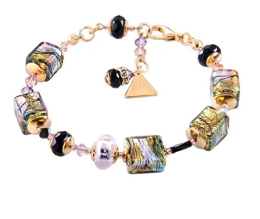 Lampglas Mysteriózní náramek Gold Cubes s 24karátovým zlatem a ryzím stříbrem v perlách Lampglas BCU17