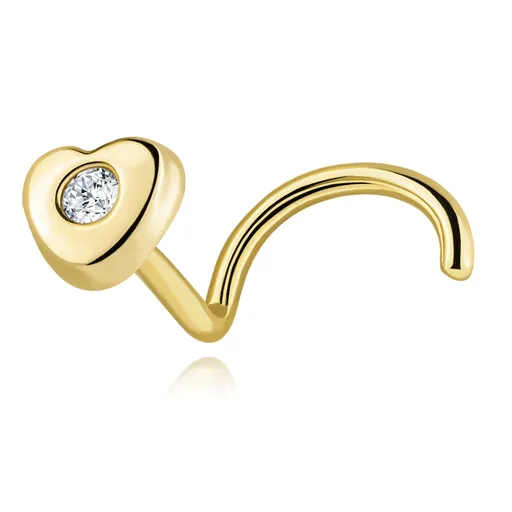 Zlatý piercing do nosu 14K srdce s diamantem