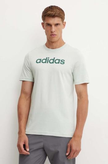 Bavlněné tričko adidas Essentials zelená barva, s potiskem, IZ4767