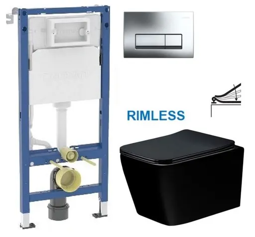 GEBERIT DuofixBasic s chromovým tlačítkem DELTA51 (458.103.00.2 51CR ME02)+ WC MEXEN TEO ČERNÁ Rimless + SEDÁTKO 458.103.00.2 51CR ME02