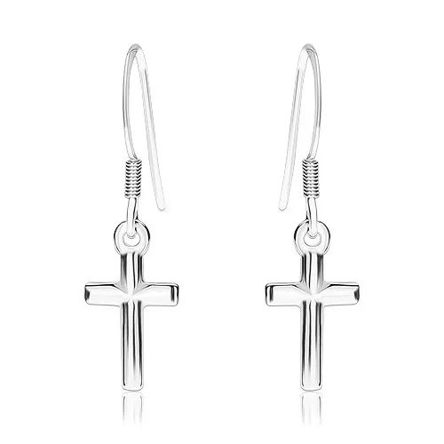 Náušnice ze stříbra 925, lesklý latinský křížek na afro háčku