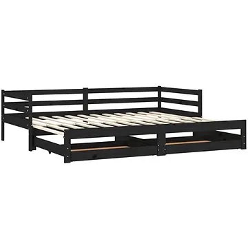 Výsuvná válenda 2 × (90 × 200) cm černá masivní borovice, 3083698 (3083698)