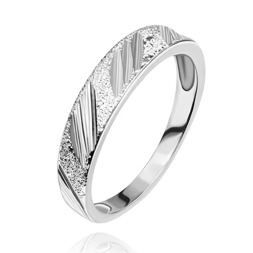 Prsten ze stříbra 925 - pískovaný s lesklými zářezy - Velikost: 54