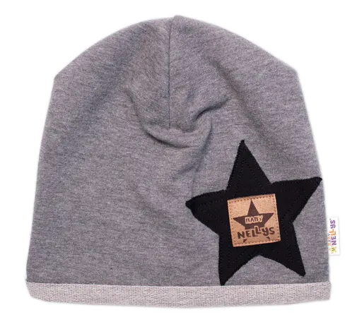 Baby Nellys Dětská čepice bavlna, Baby Star,  šedá vel.  92/98