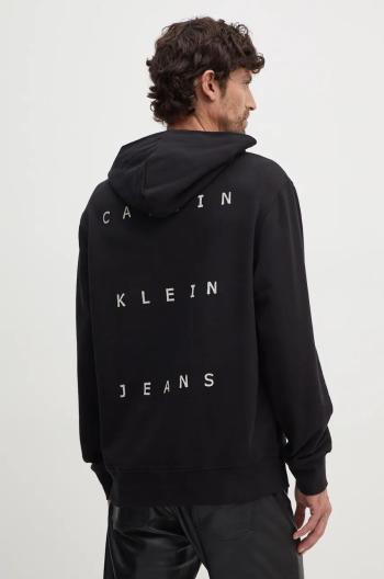 Bavlněná mikina Calvin Klein Jeans pánská, černá barva, s kapucí, s potiskem, J30J327318