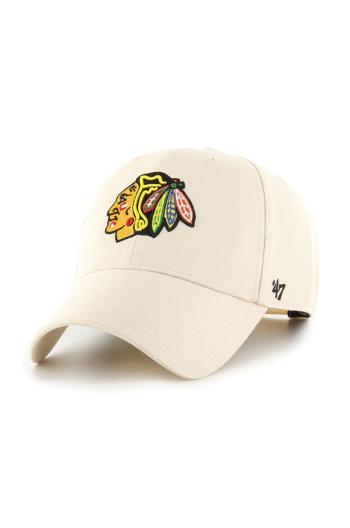 Čepice s vlněnou směsí 47brand NHL Chicago Blackhawks béžová barva, s aplikací, H-MVPSP04WBP-NTB