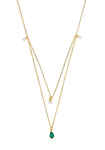 Silver Cat Pozlacený náhrdelník se zirkony a umělým smaragdem SC558