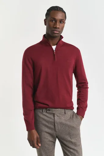 SVETR GANT EXTRAFINE MERINO WOOL HALF ZIP PLUMPED RED
