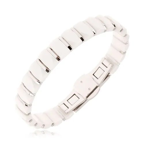 Náramek - obdélníkové keramické články bílé barvy, ocelové pásky