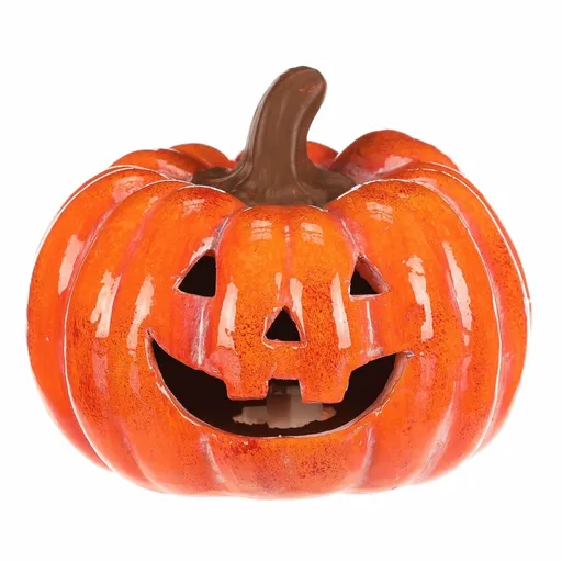 Podzimní LED dekorace Dýně s obličejem, 15 x 15 x 12 cm, keramika