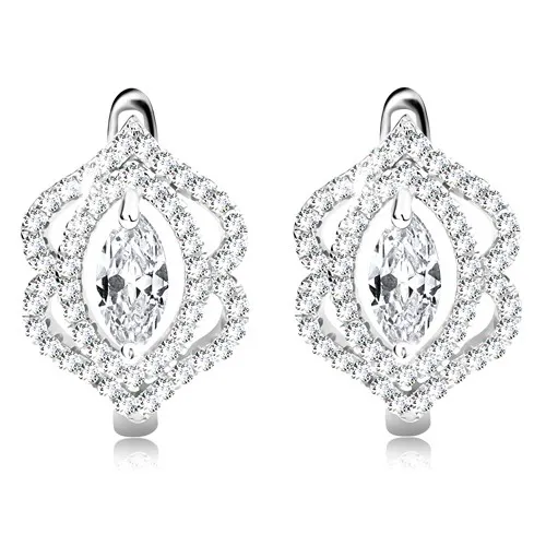 Náušnice ze stříbra 925, blýskavý čirý zrnkovitý zirkon, dvojitá obruba