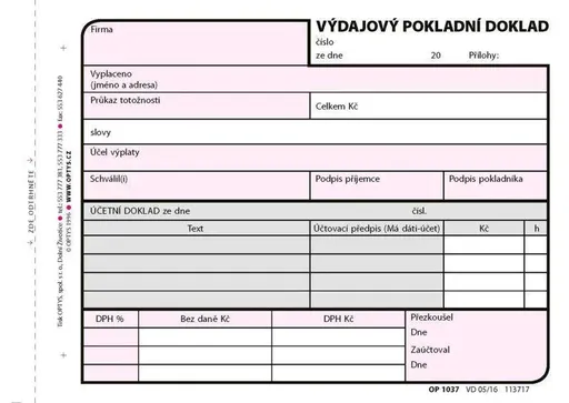Tiskopis Výdajový pokl. doklad A6 100 listů OPTYS