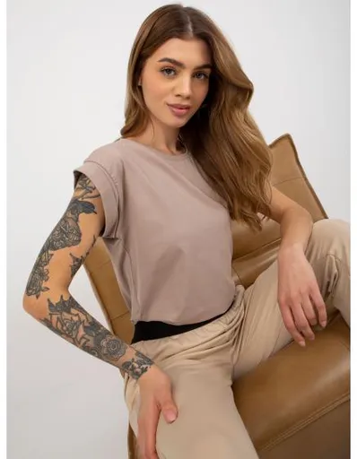 Dámské tričko REVOLUTION tmavě béžové bavlněné