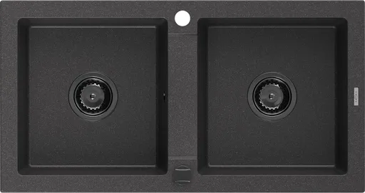 MEXEN/S Mario granitový dřez 2-bowl 820 x 436 mm, černá kropenatá, + černý sifon 6504822000-76-B