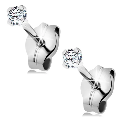 Zlaté puzetové náušnice 585 - třpytivý kulatý zirkon čiré barvy, 2 mm