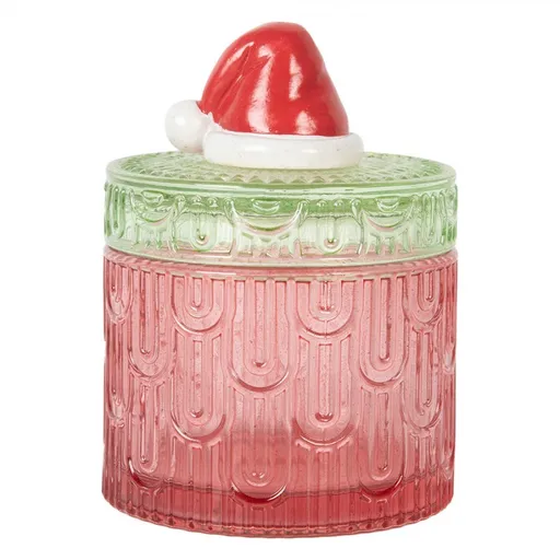 Červeno-zelená skleněná úložná dóza se santovo čepkou - Ø 9*12 cm Clayre & Eef