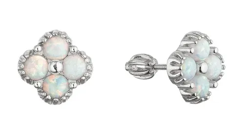 Evolution Group - Pavona Stříbrné náušnice se syntetickými opály Čtyřlístek 11690.1