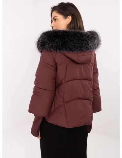 Bordová zimní bunda s odnímatelnou kožešinou