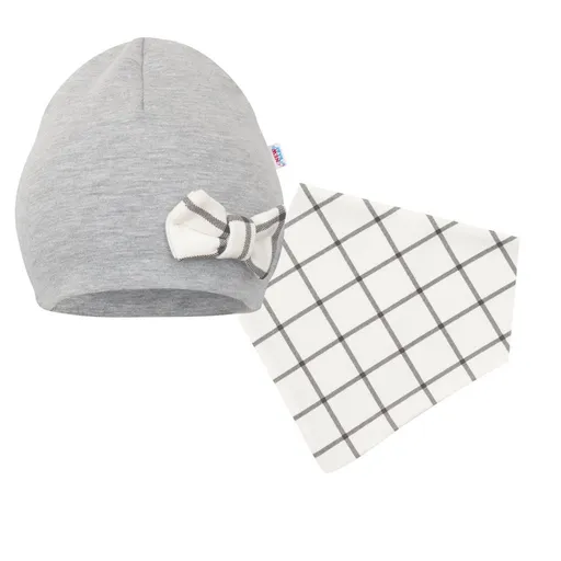 New Baby Kojenecká čepička s šátkem na krk  Missy šedá, vel. 80 (9-12m)