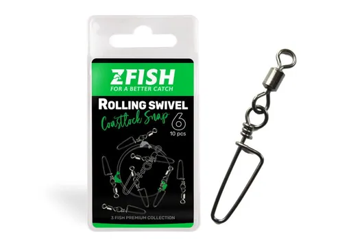 Zfish Obratlík s Karabinou Rolling Swivel & Coastlock snap 10ks - 12/18Kg,Zfish Obratlík s Karabinou Rolling Swivel & Coastlock snap 10ks - 12/18Kg