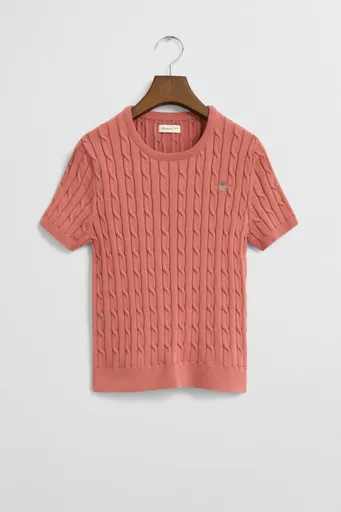 SVETR GANT STRETCH COTTON CABLE SS C-NECK FADED BRICK