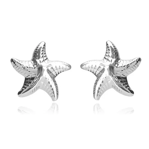 Stříbrné náušnice 925 - lesklá hvězdice s pěti rameny a zářezy, puzetky