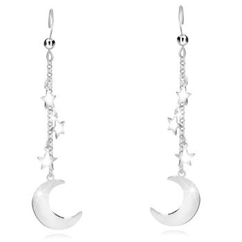 Náušnice zo striebra 925 - kosáčik mesiaca a tri hviezdičky, retiazka, afroháčik