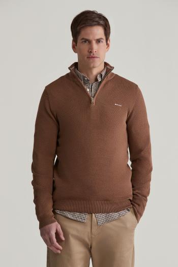 SVETR GANT COTTON PIQUE HALFZIP HAZELNUT MELANGE