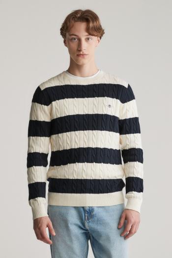SVETR GANT STRIPED COTTON CABLE C-NECK EVENING BLUE