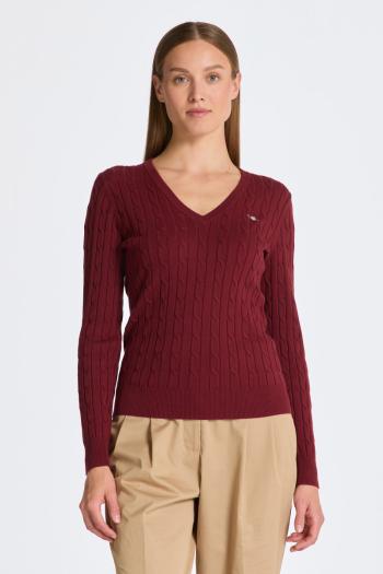 SVETR GANT STRETCH COTTON CABLE V-NECK PLUMPED RED