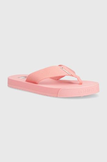 Žabky Tommy Jeans TJW SOPHISTICATED FLIP-FLOP dámské, růžová barva, na plochém podpatku, EN0EN02452