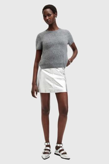 Kožená sukně AllSaints RENAI SKIRT stříbrná barva, mini, W058RB