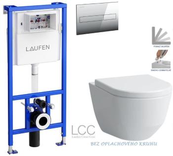 LAUFEN Rámový podomítkový modul CW1 SET s chromovým tlačítkem + WC LAUFEN PRO LCC RIMLESS + SEDÁTKO H8946600000001CR LP2