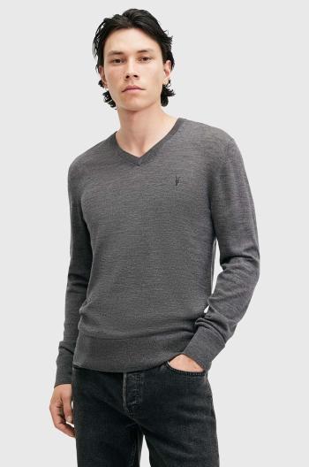 Vlněný svetr AllSaints MODE MERINO VNECK pánský, šedá barva, lehký, M022KA