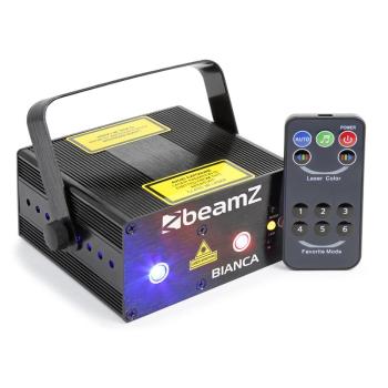 Beamz Bianca, dvojitý laser, 7 DMX kanálů, 330 mW rgb, 12 motivů, master / slave