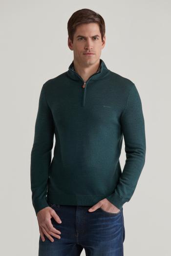 SVETR GANT EXTRAFINE MERINO WOOL HALF ZIP TARTAN GREEN