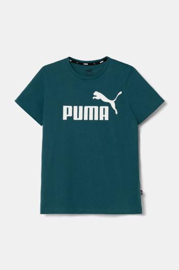 Dětské bavlněné tričko Puma zelená barva, s potiskem