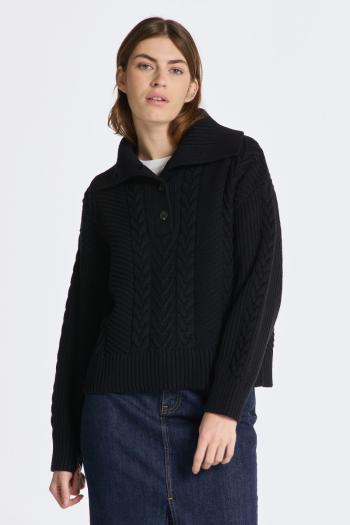 ROLÁK GANT CABLE TEXTURE BUTTONED ROLL NECK EBONY BLACK